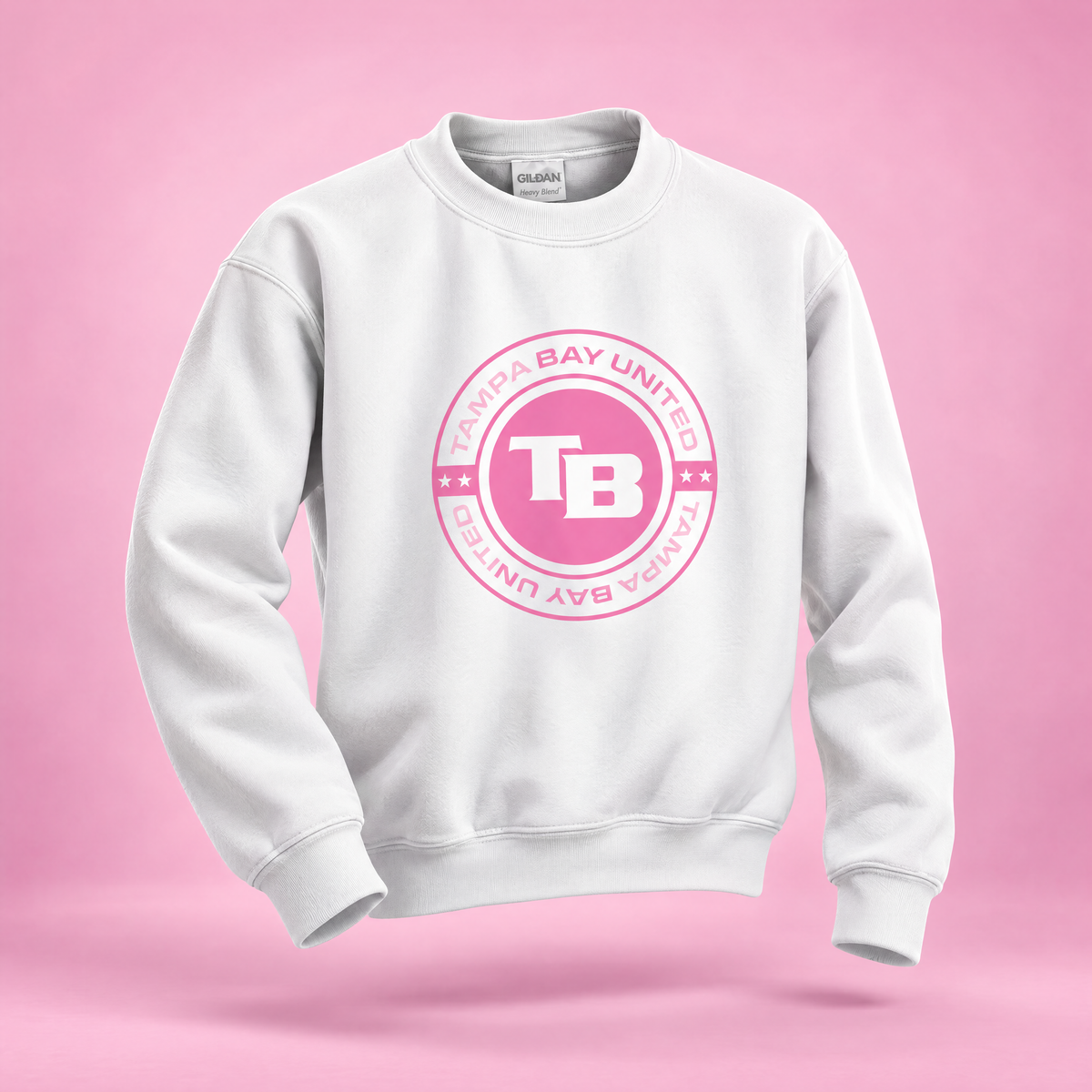 Tampa Bay United youth white crest crewneck sweatshirt, front view