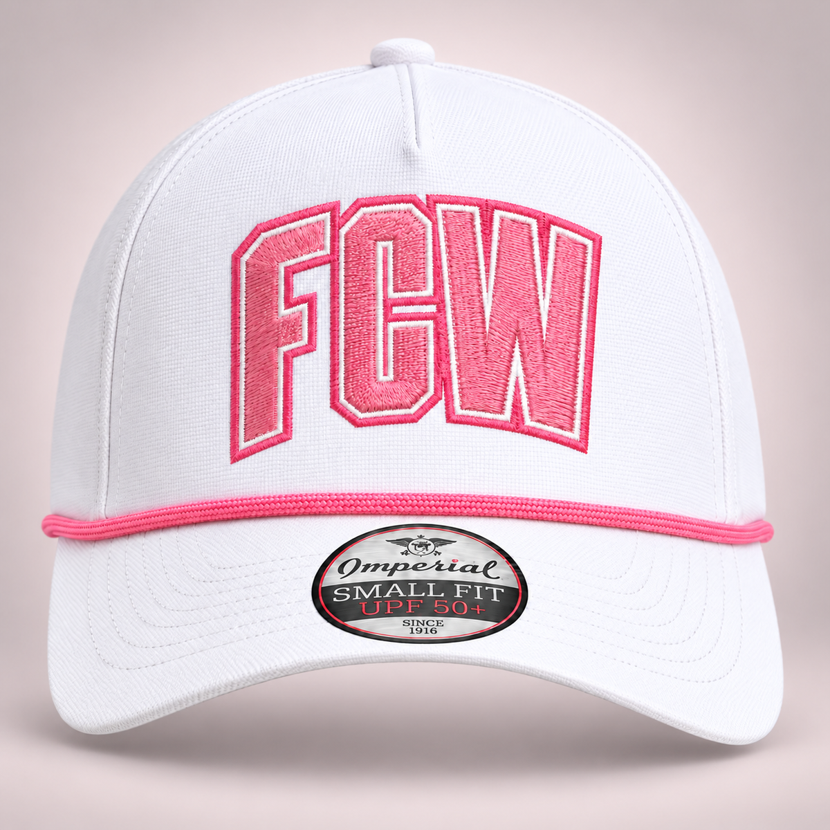 FC Westlake white rope cap with pink FCW logo, front view