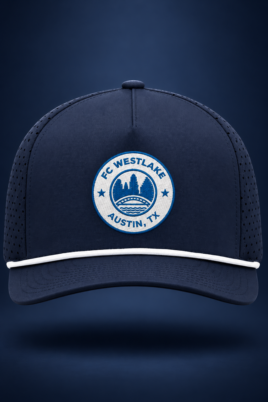 FC Westlake | Navy/White Pacific Headwear Weekender Perforated Snapback Cap – front view