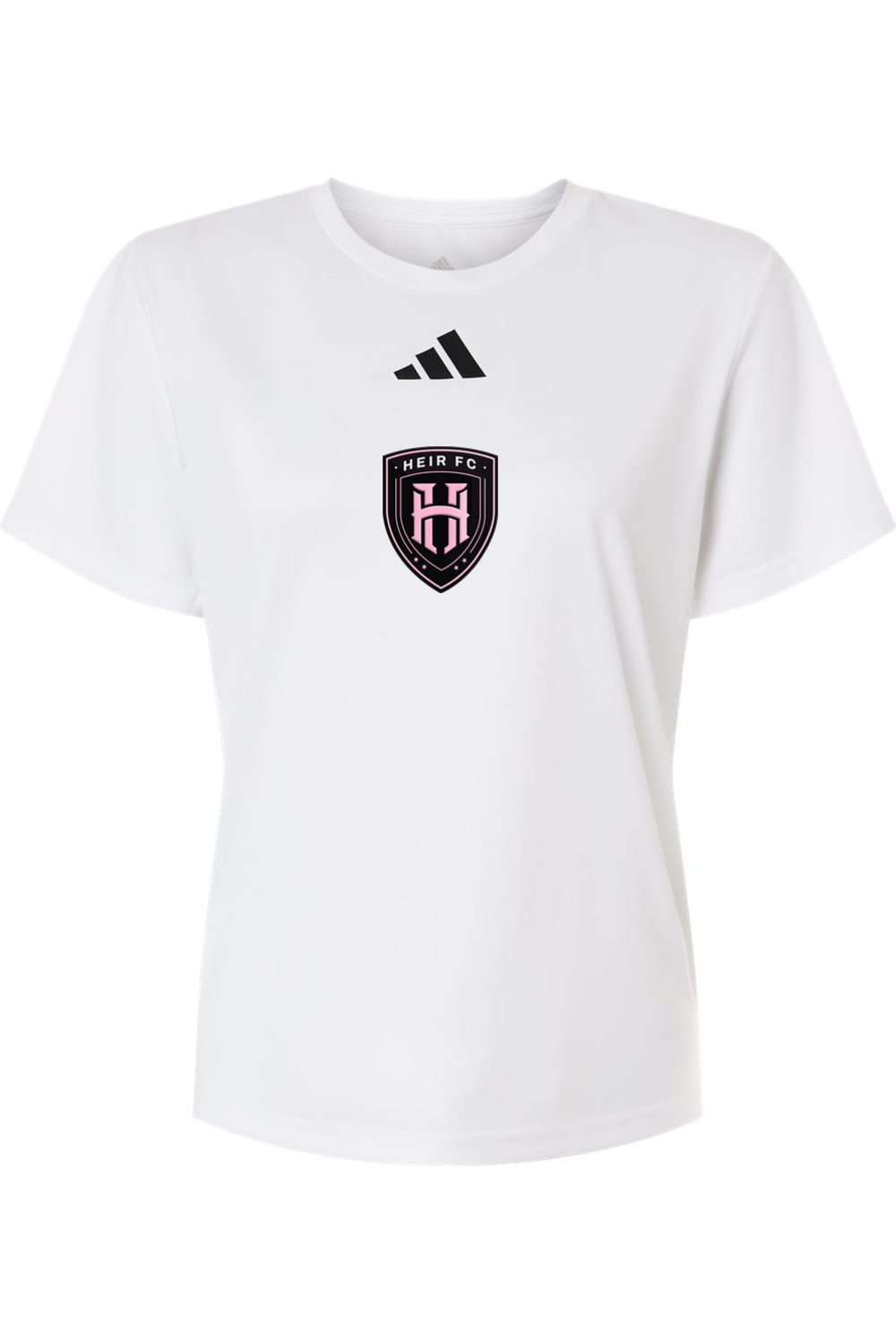 White t-shirt with a logo on a white background