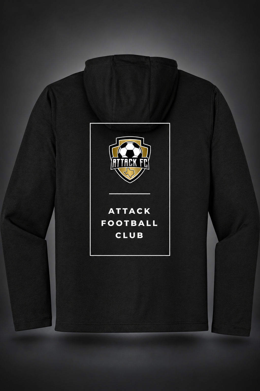 Attack FC | Sport-Tek PosiCharge Tri-Blend Wicking Long Sleeve Hoodie – Black, back view