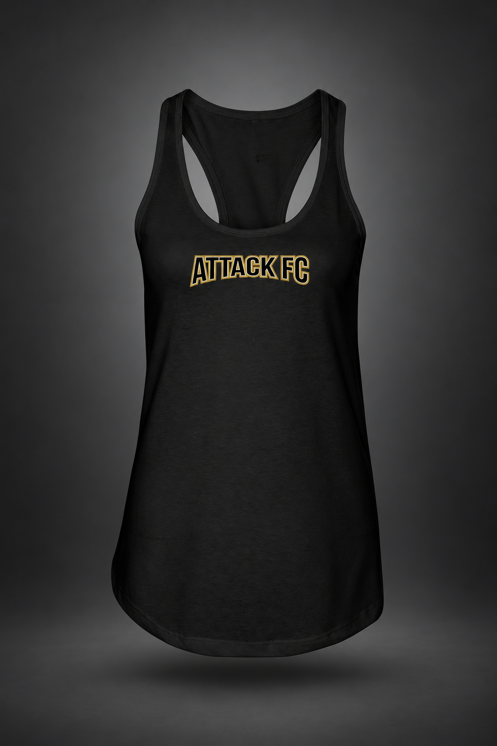 Attack FC | Next Level Ladies Racerback Tank – Black, front view