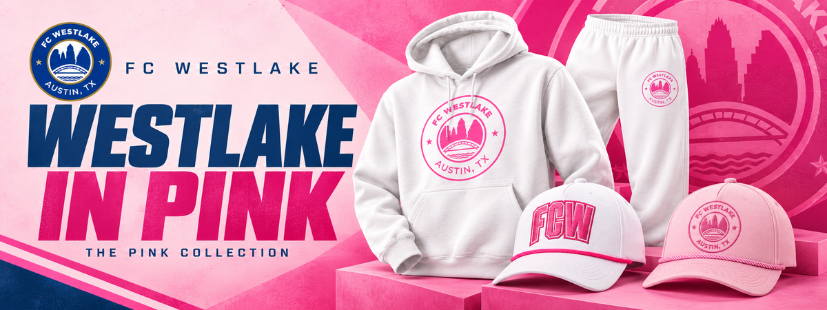 FC Westlake Westlake in Pink collection banner featuring white and pink apparel