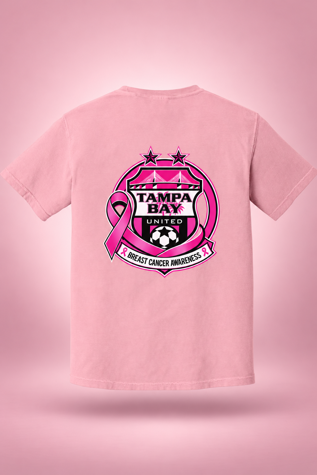TBU x BCA pink Comfort Colors T-shirt in light pink, back view