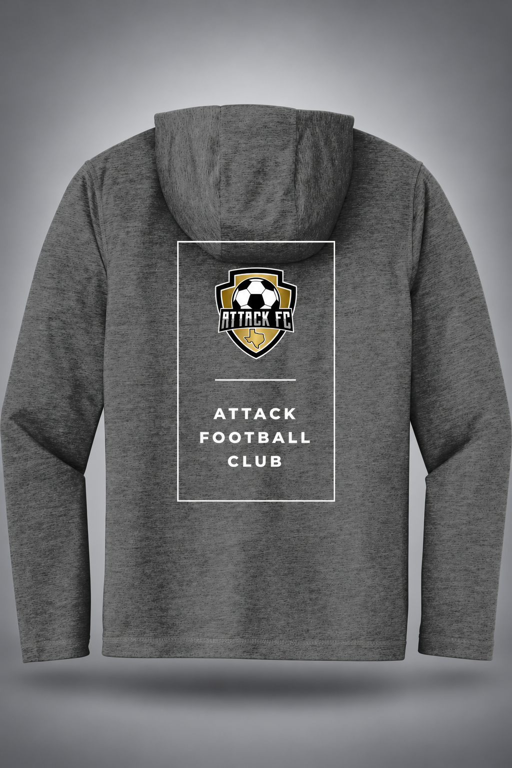 Attack FC | Sport-Tek PosiCharge Tri-Blend Wicking Long Sleeve Hoodie – Dark Gray, back view