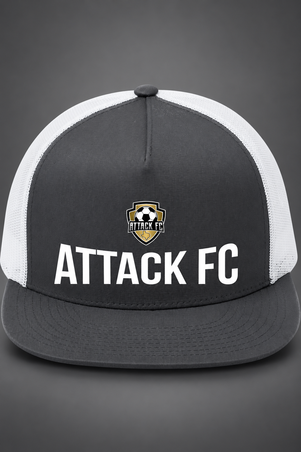 Attack FC | 5-Panel Classic Mesh Back Cap – White, front view